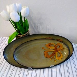 2- Pier 1 "Kioko" Oval Retro StonewareTrays or Serving Platters